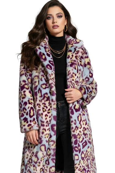 Women's Long Leopard-Print Faux Fur Coat Women's High Fashion Winter Clothes